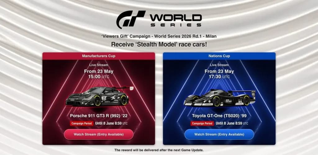 Gran Turismo 7 to Give Away Two Exclusive “Stealth Models” During GT World Series 2026 in Milan